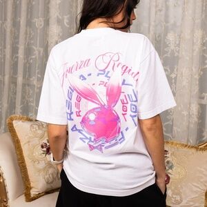 Playboy x Fuerza Regida - Iridescent Bunny - Tee White (Limited Collection)